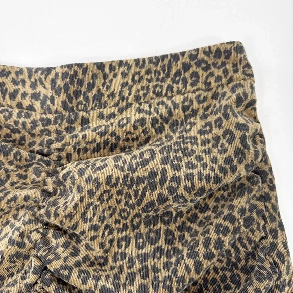 ZARA Leopard Print Mini‎ Skirt Women's Size S Ruffle Ruched Corduroy - Picture 5 of 6